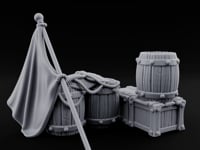 Flag-Leaned Rope-Heaped Pirate Barrel and Crate Scene turntable