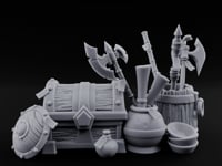 Axe-Stuffed Loot-Laden Warrior's Chest and Barrel Clutter Scene turntable