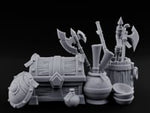 Axe-Stuffed Loot-Laden Warrior's Chest and Barrel Clutter Scene turntable