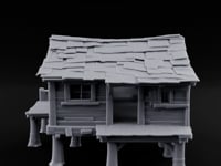 Shingle-Sagging Porch-Fronted Stilt Workers Hut turntable
