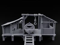 Hook-Hung Rowboat-Cradling Waterfront Boathouse Workshop turntable