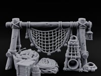 Net-Draped Catch-Laden Dockside Fishing Scatter Set turntable