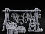 Net-Draped Catch-Laden Dockside Fishing Scatter Set turntable