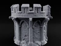 Gargoyle-Perched Battlement-Crowned Gothic Round Tower Ruins turntable