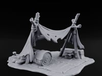 Tattered-Canvas Bedroll-Strewn Adventurer's Lean-To Camp turntable