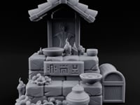 Rune-Inscribed Candle-Flickered Roofed Stone Shrine Altar turntable