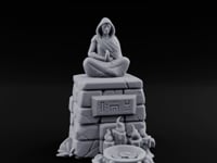 Glyph-Plaque Candle-Ringed Hooded Meditation Shrine Statue turntable