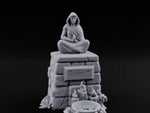 Glyph-Plaque Candle-Ringed Hooded Meditation Shrine Statue turntable