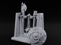Axe-Crowned Shield-Leaned Tribal Weapon Rack turntable