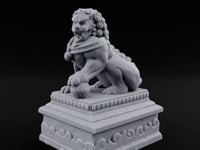 Curl-Maned Orb-Pinned Guardian Foo Lion Statue turntable