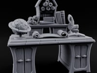 Globe-Rested Scroll-Laden Scholar's Study Desk turntable