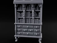 Curtain-Draped Figure-Posted Noble Library Bookcase Cabinet turntable