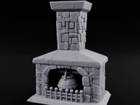 Cauldron-Hung Grate-Fronted Stone Hearth Fireplace turntable