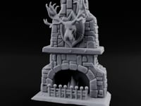 Antler-Mounted Flame-Grated Hunter's Lodge Stone Fireplace turntable