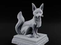 Pipe-Clenched Scroll-Sashed Kitsune Fox Guardian Statue turntable