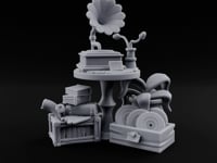 Cozy, Book-Piled Bookshop Furnishing C turntable