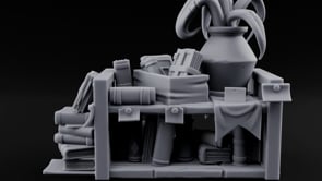 Cozy, Book-Piled Bookshop Furnishing F turntable
