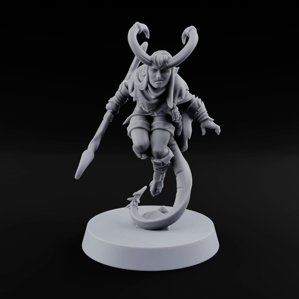 Tail Coiled, Bow Drawn Tiefling Rogue with Shortbow turntable