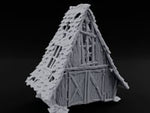 Hayloft Gone Hollow Ruined A-Frame Wooden Barn with Double Doors and Open Loft turntable
