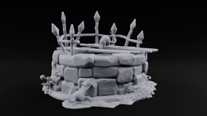 Rats Found the Bottom First Ruined Stone Well with Spiked Fence, Wooden Planks and Rats on Scenic Base turntable