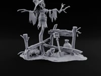 Nobody Told the Crows Rotten Skull-Faced Scarecrow with Broken Fence, Shovel, Sack, Pumpkin and Rat on Scenic Base turntable