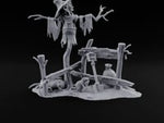 Nobody Told the Crows Rotten Skull-Faced Scarecrow with Broken Fence, Shovel, Sack, Pumpkin and Rat on Scenic Base turntable