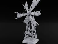 Wind Stopped Asking Ruined Wooden Windmill with Tattered Sails on Cracked Stone Base turntable