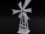 Wind Stopped Asking Ruined Wooden Windmill with Tattered Sails on Cracked Stone Base turntable