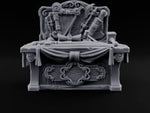 Everything Has a Reserve Price Wooden Display Desk with Draped Counter, Weapon and Harp Backboard, and Gavel turntable