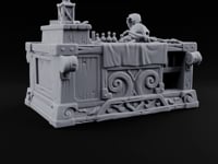 Priceless, Allegedly Wooden Display Desk with Draped Cloth, Potions, Helm and Lantern on Carved Scroll Base turntable