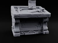 Mace Value Stone-Topped Display Desk with Weapons Tray, Parchment Sheet and Scroll-Carved Supports turntable