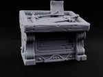 Mace Value Stone-Topped Display Desk with Weapons Tray, Parchment Sheet and Scroll-Carved Supports turntable