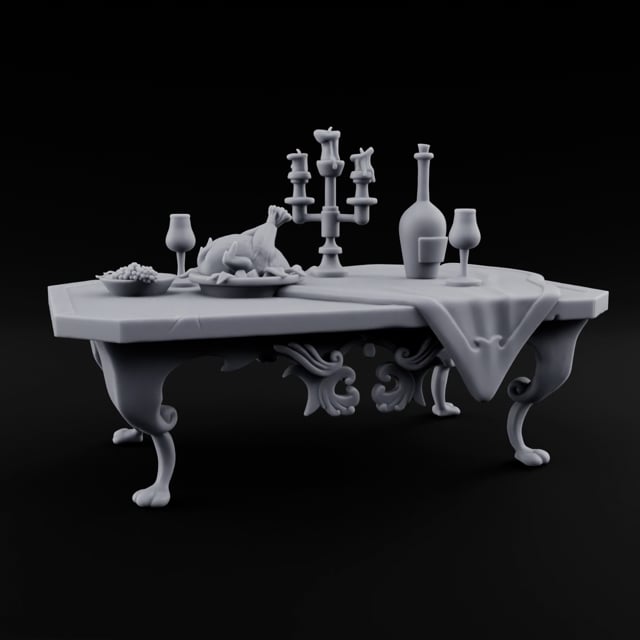 Feast Abandoned Mid-Toast Ornate Banquet Table turntable