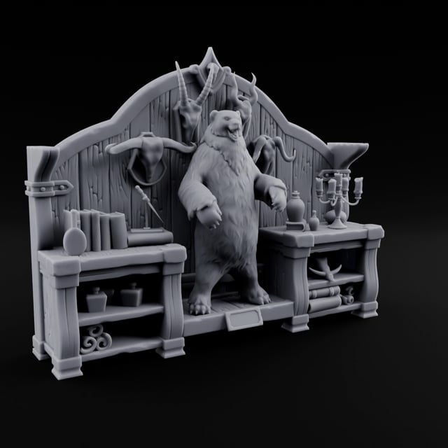 Stuffed Bears Wooden Taxidermist Shop Furniture E turntable