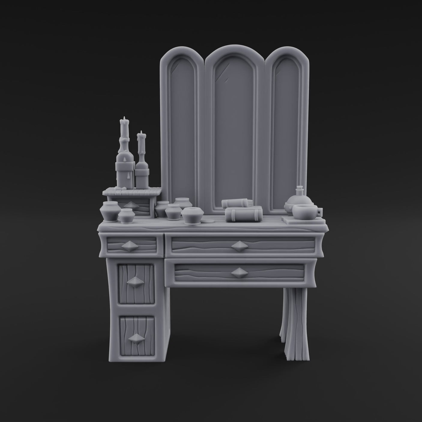 Pearl-Inlaid Vanity Dresser With Triple Mirror
