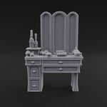Pearl-Inlaid Vanity Dresser With Triple Mirror