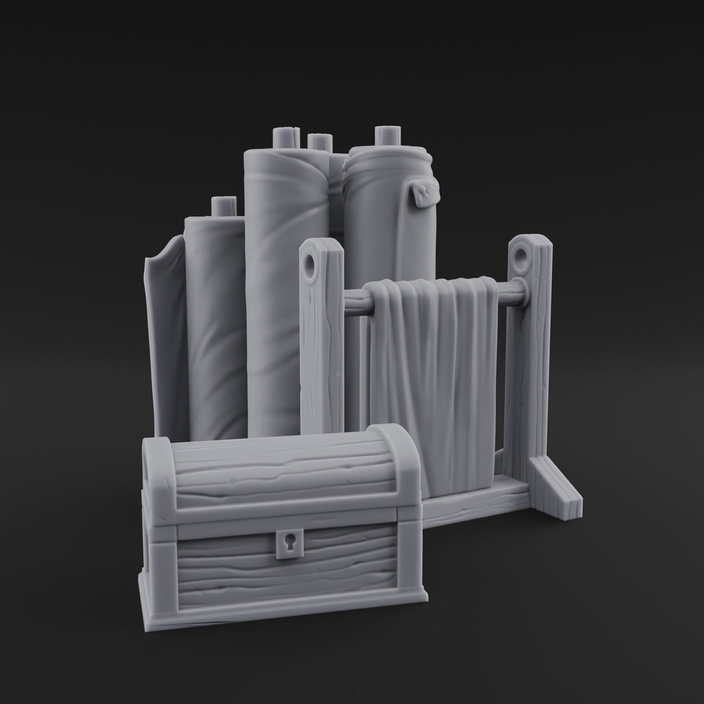 Rolled-Canvas Fabric Supply Rack