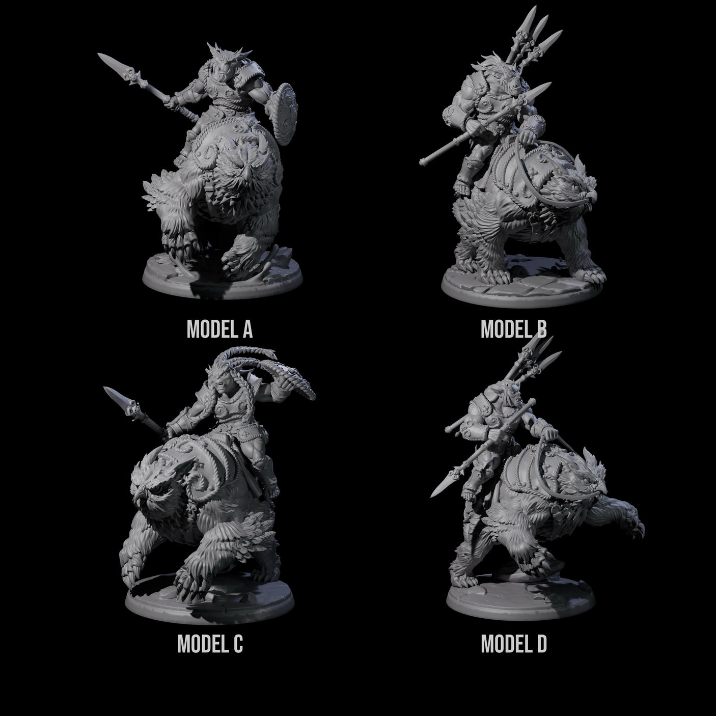 Four Raging Bugbears on Owlbears