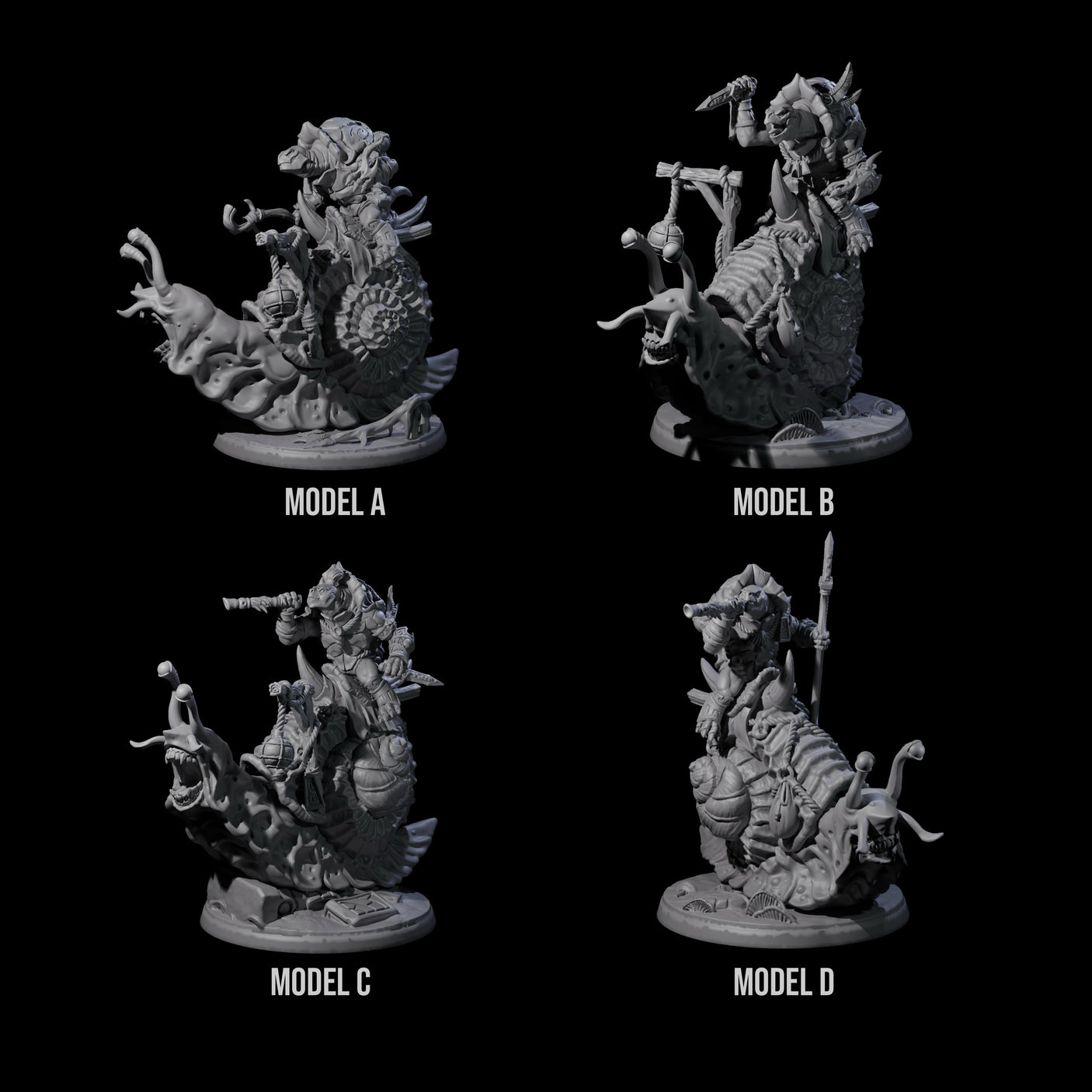 Four Tortle Warriors Riding Giant Snails