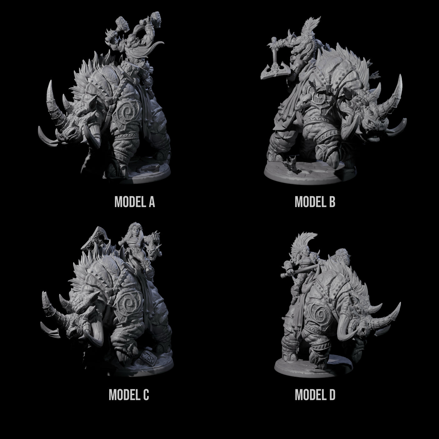 Four Berserker Dwarves riding Tundra Rhinos