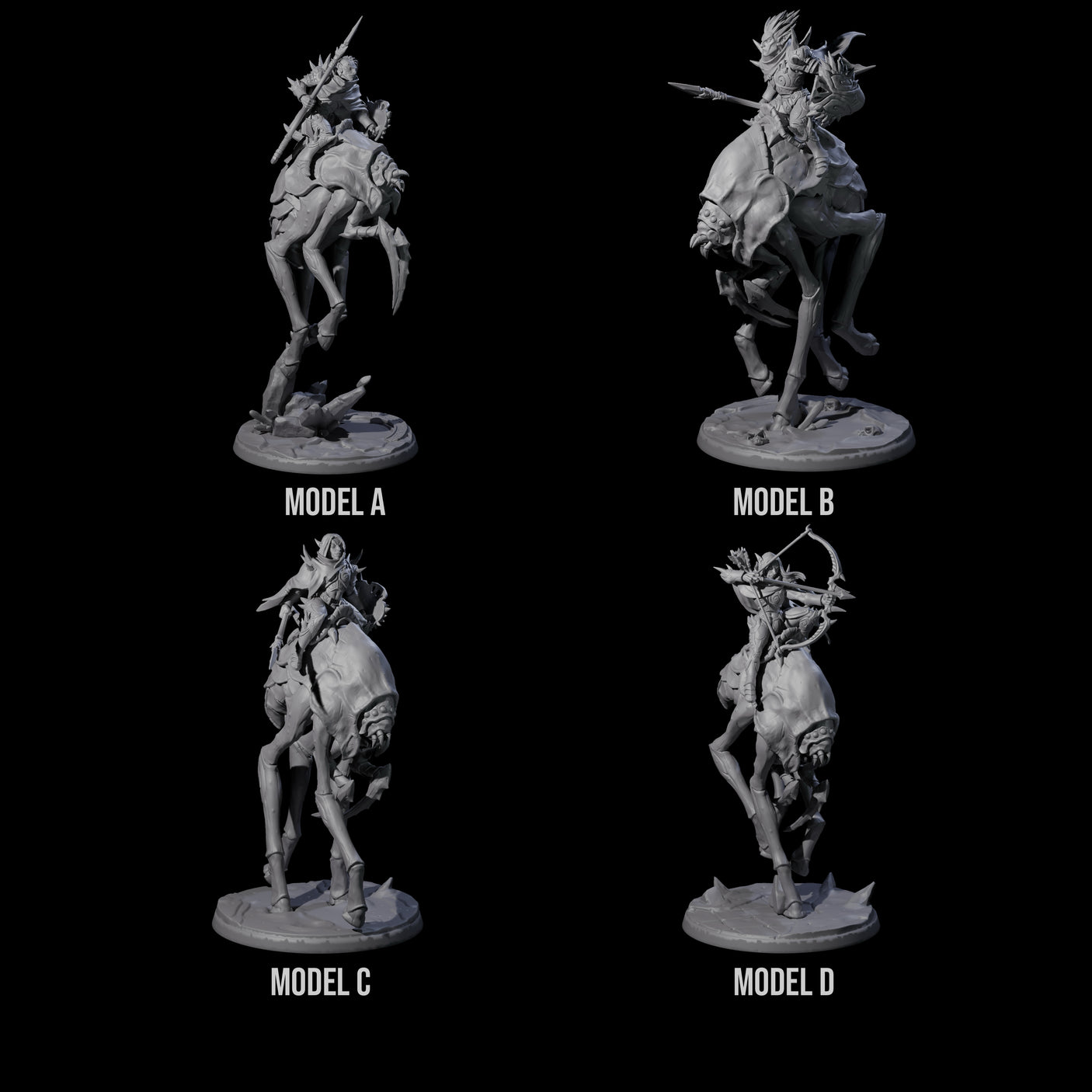 Four Attacking Drow Warriors on Underdark Ankhegs