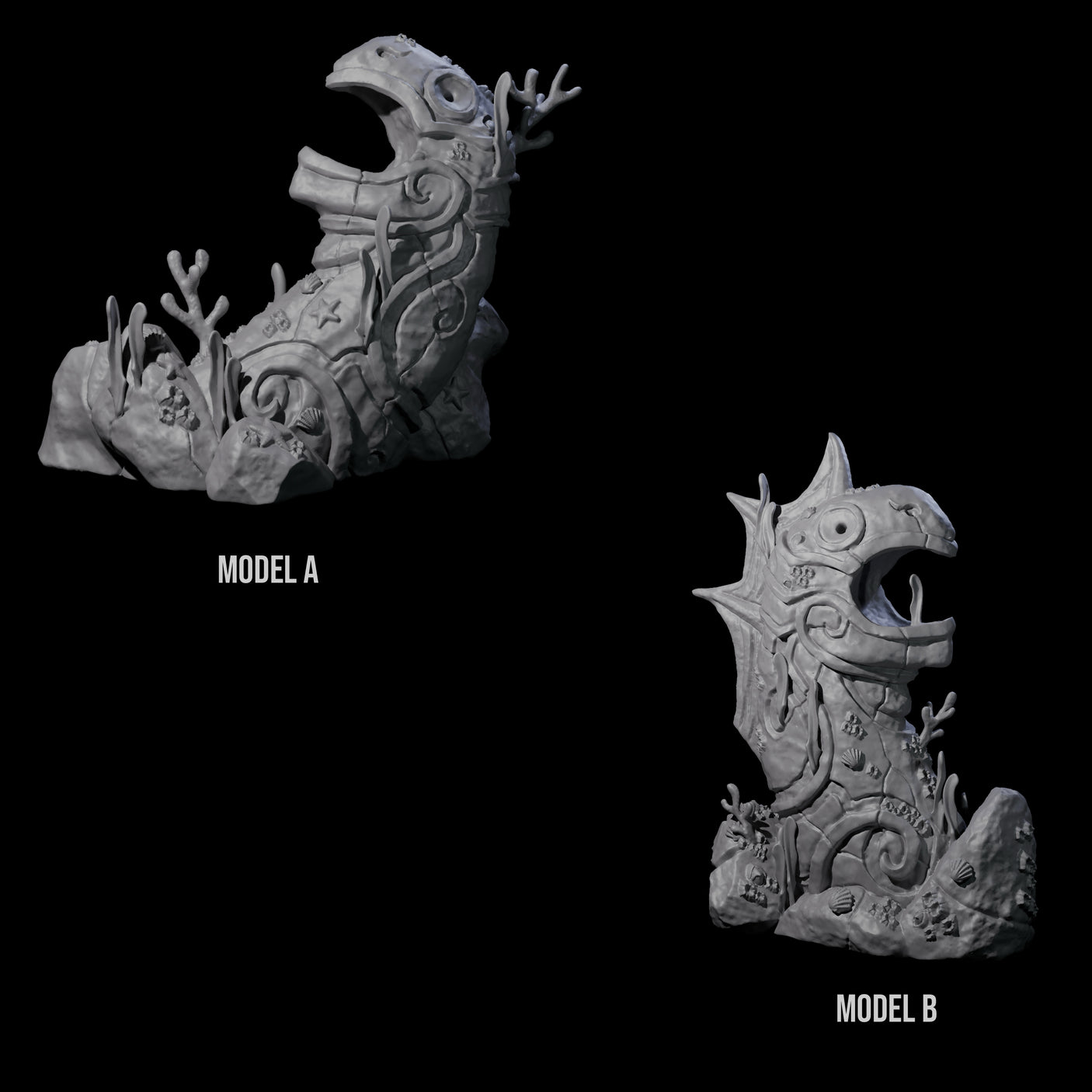 Two Underwater Ruined Statues