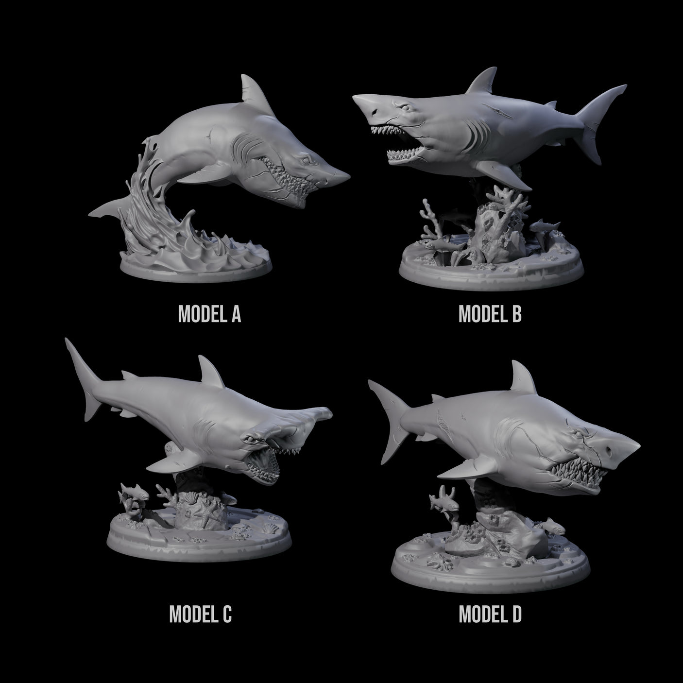 Four Toothy Giant Sharks