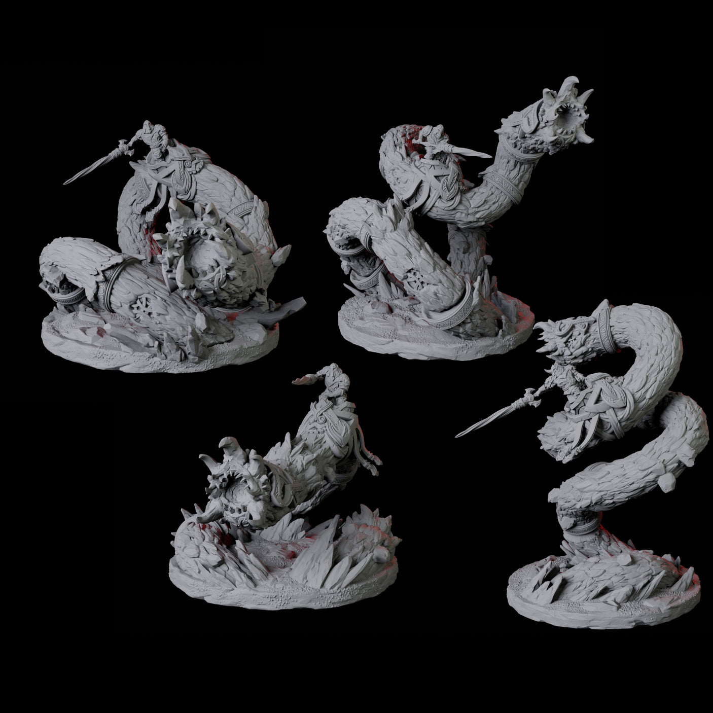 Four Dwarf Worm Riders