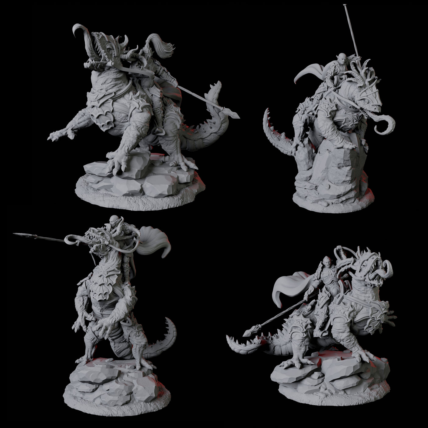 Four Fighters mounted on Giant Lizards