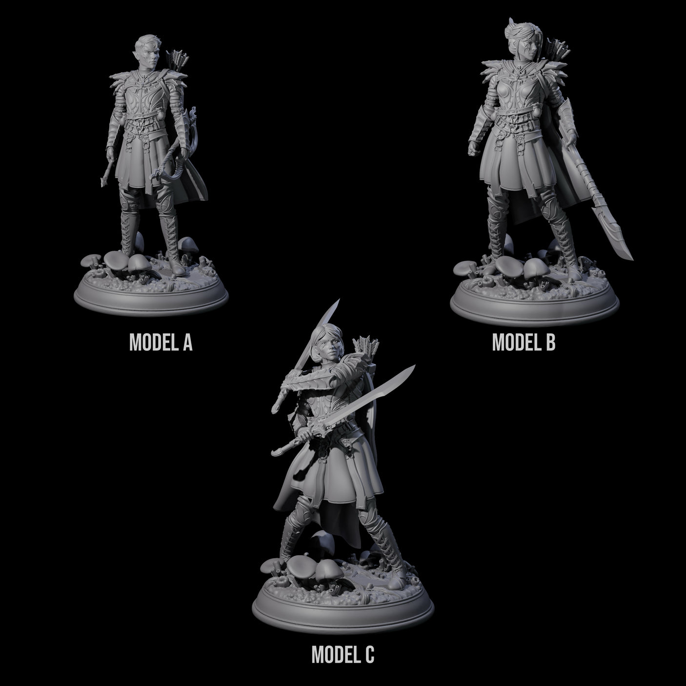 Three Slender Drow Hunters