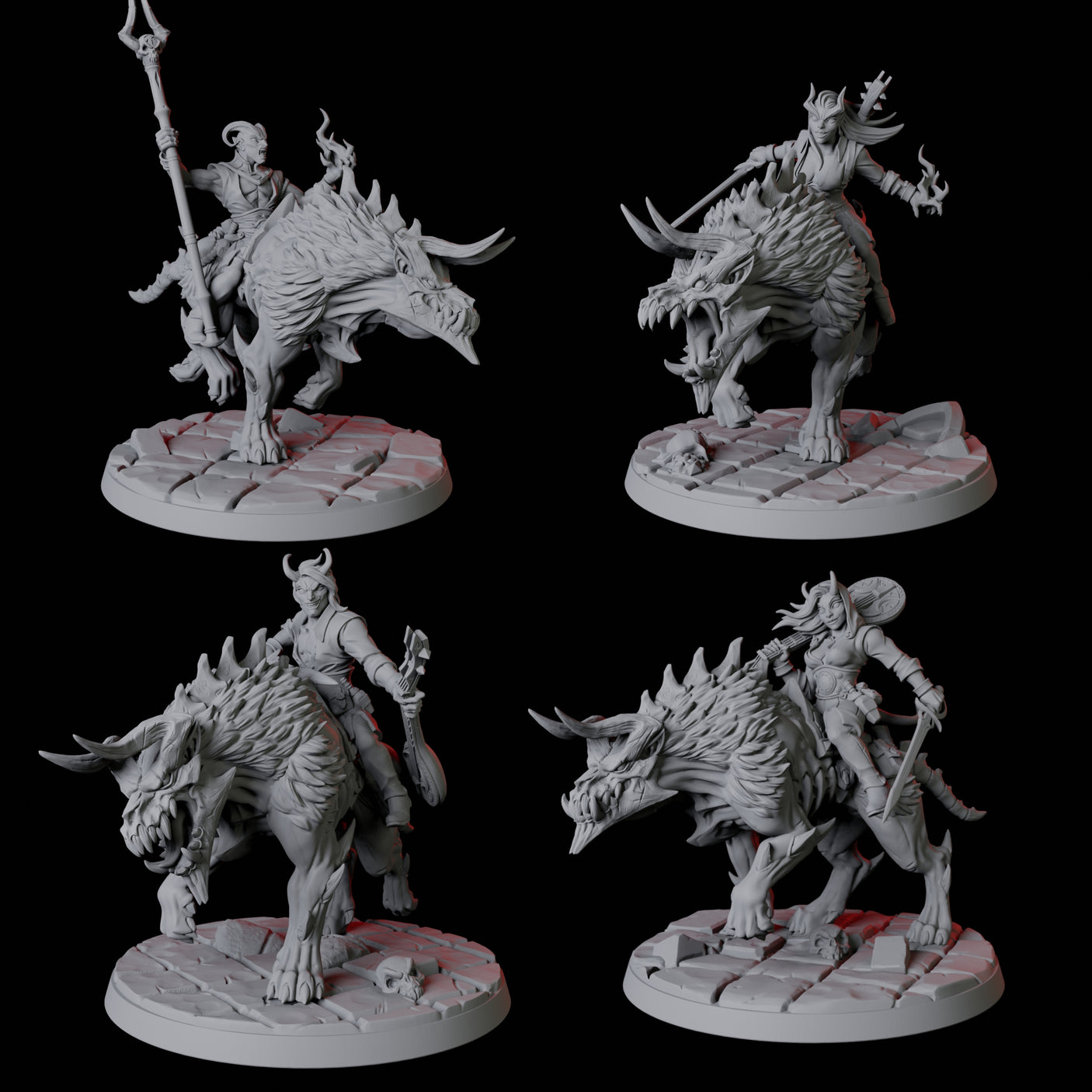 Four Tiefling Tricksters on Hell Hounds