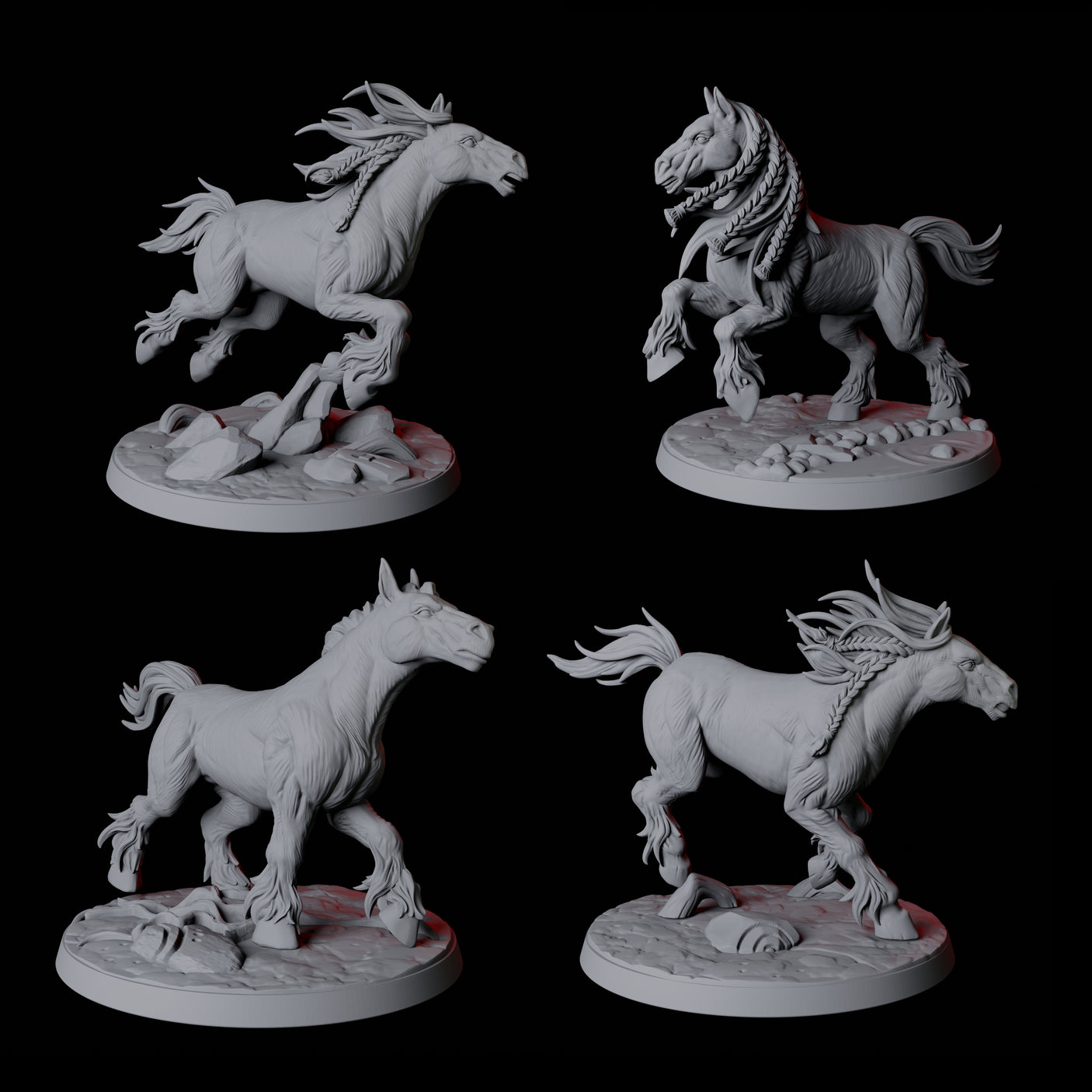 Four Galloping Wild Horses