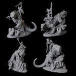 Four Lizardfolk riding giant lizards