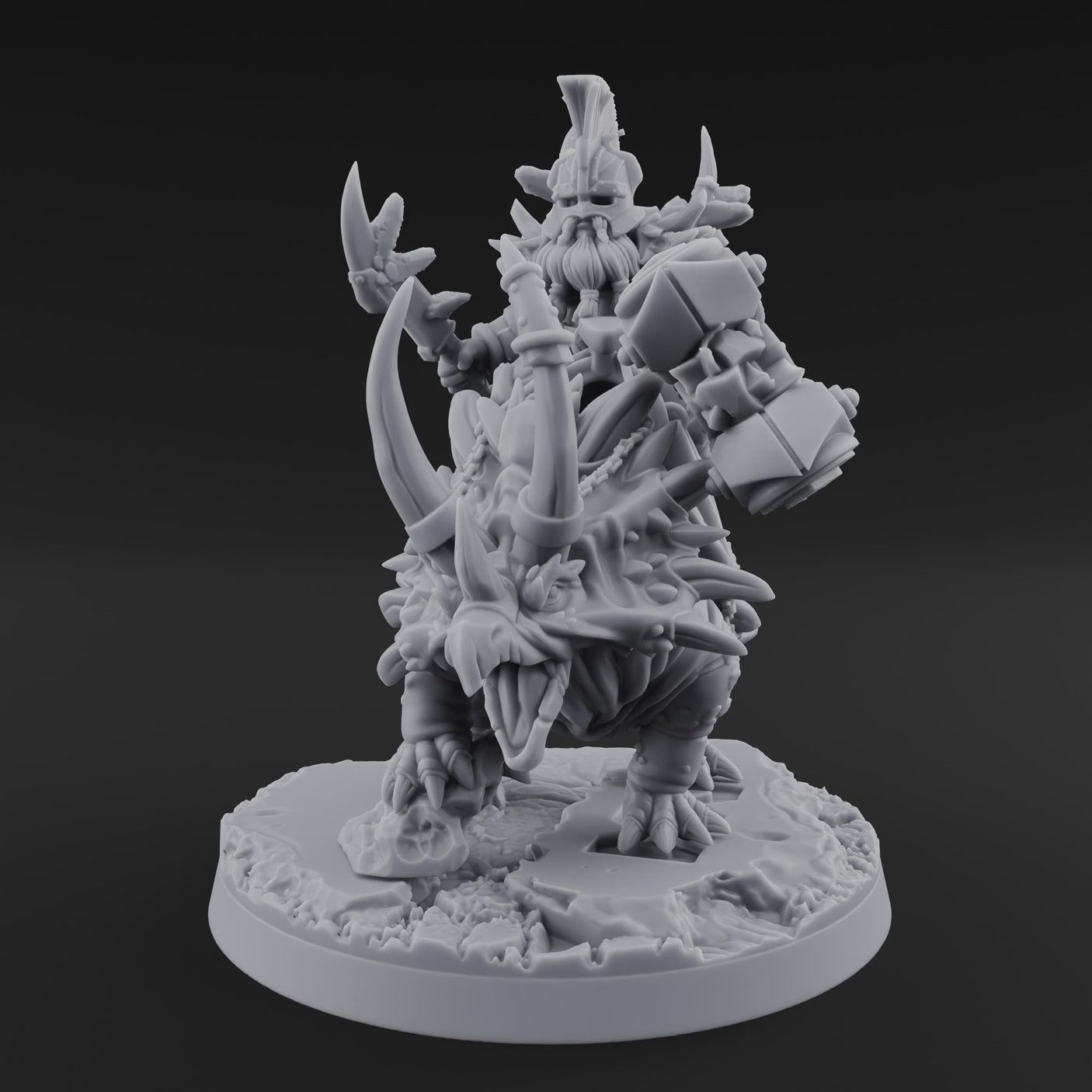 Tusks Raised Bellowing Triceratop Riding Dwarves A